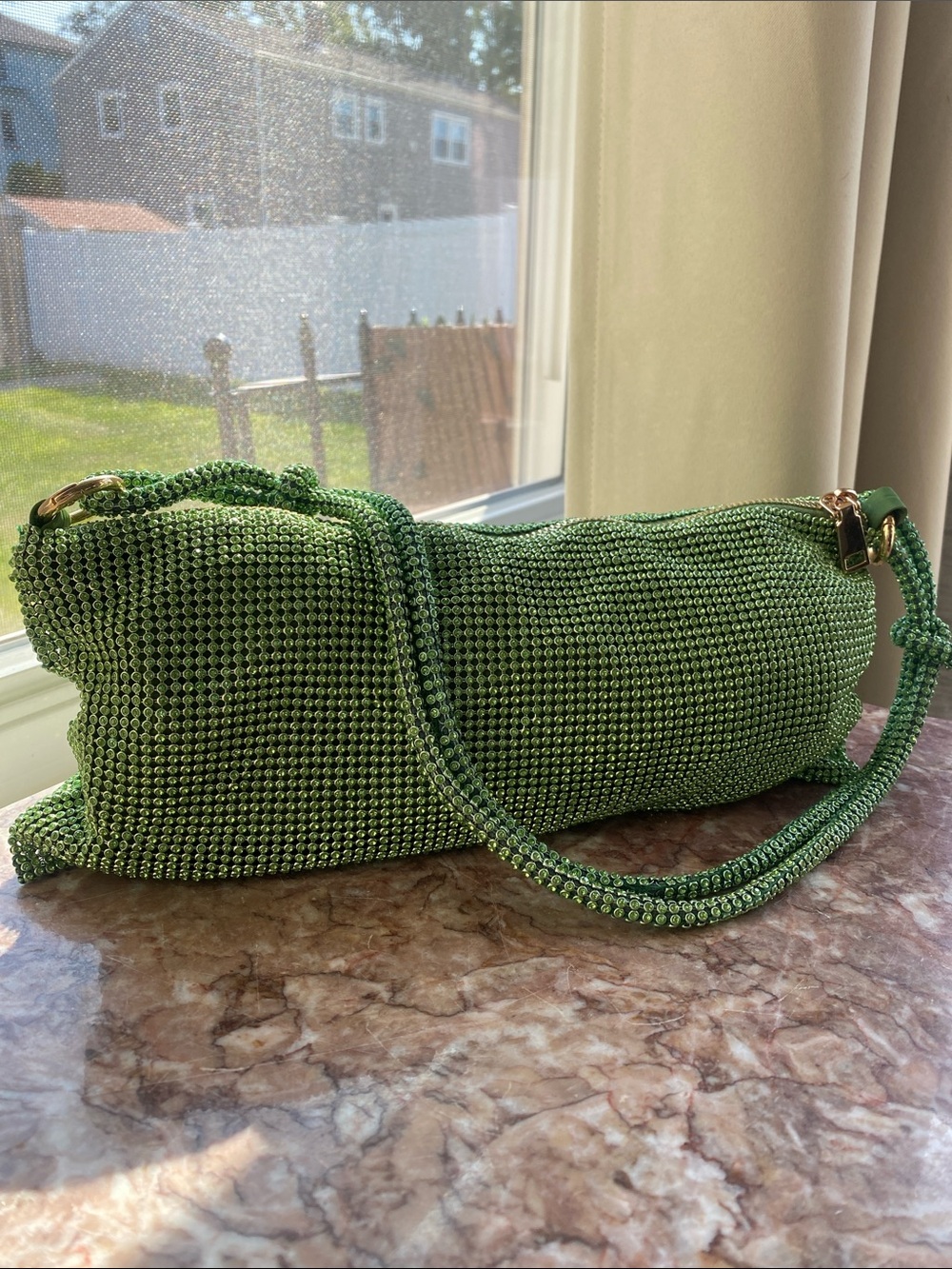 Green Rhinestone Crystal Mesh Shoulder Bag/ Y2K Evening Party Purse